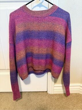 Volcom Striped Crewneck Sweater in Pink, Purple & Orange